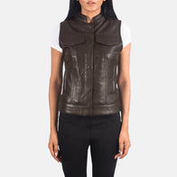 Rayne Moto Brown Leather Vest by Dash Racegear - women Jacket view 4