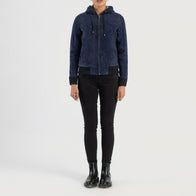 Rebella Blue Hooded Suede Bomber Jacket by Dash Racegear - women Jacket view 3