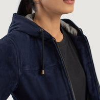 Rebella Blue Hooded Suede Bomber Jacket by Dash Racegear - women Jacket view 6