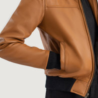 Rebella Brown Hooded Leather Bomber Jacket by Dash Racegear - women Jacket view 6