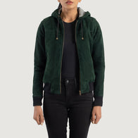 Rebella Green Hooded Suede Bomber Jacket by Dash Racegear - women Jacket view 1