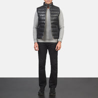 Reeves Black Leather Puffer Vest by Dash Racegear - men Jacket view 3