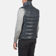 Reeves Blue Leather Puffer Vest by Dash Racegear - men Jacket view 5