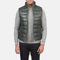 Reeves Green Leather Puffer Vest by Dash Racegear - men Jacket view 1
