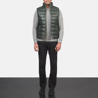 Reeves Green Leather Puffer Vest by Dash Racegear - men Jacket view 3