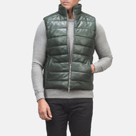 Reeves Green Leather Puffer Vest by Dash Racegear - men Jacket view 4