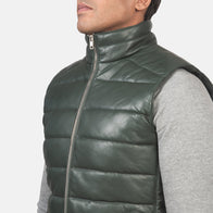 Reeves Green Leather Puffer Vest by Dash Racegear - men Jacket view 6