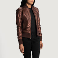 Reida Maroon Leather Bomber Jacket by Dash Racegear - women Jacket view 3