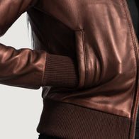 Reida Maroon Leather Bomber Jacket by Dash Racegear - women Jacket view 6