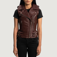 Rhonda Maroon Leather Biker Vest by Dash Racegear - women Jacket view 1