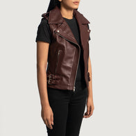 Rhonda Maroon Leather Biker Vest by Dash Racegear - women Jacket view 3