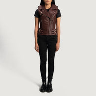 Rhonda Maroon Leather Biker Vest by Dash Racegear - women Jacket view 4