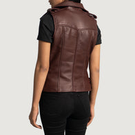 Rhonda Maroon Leather Biker Vest by Dash Racegear - women Jacket view 5