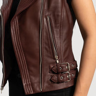 Rhonda Maroon Leather Biker Vest by Dash Racegear - women Jacket view 6