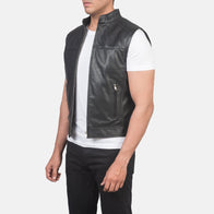 Roland Black Leather Biker Vest by Dash Racegear - men Jacket view 2