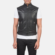 Roland Black Leather Biker Vest by Dash Racegear - men Jacket view 4
