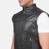 Roland Black Leather Biker Vest by Dash Racegear - men Jacket view 6