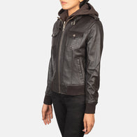 Roslyn Brown Hooded Leather Bomber Jacket by Dash Racegear - women Jacket view 2