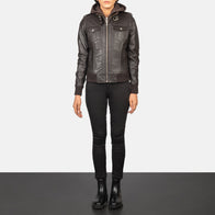Roslyn Brown Hooded Leather Bomber Jacket by Dash Racegear - women Jacket view 3