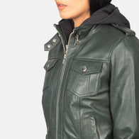 Roslyn Green Hooded Leather Bomber Jacket by Dash Racegear - women Jacket view 6