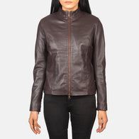 Rumella Maroon Leather Biker Jacket by Dash Racegear - women Jacket view 4