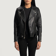 Rumy Black Leather Biker Jacket by Dash Racegear - women Jacket view 1