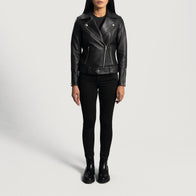 Rumy Black Leather Biker Jacket by Dash Racegear - women Jacket view 3
