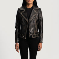 Rumy Distressed Brown Leather Biker Jacket by Dash Racegear - women Jacket view 1