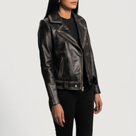 Rumy Distressed Brown Leather Biker Jacket by Dash Racegear - women Jacket view 2