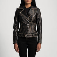 Rumy Distressed Brown Leather Biker Jacket by Dash Racegear - women Jacket view 4