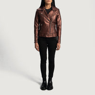 Rumy Maroon Leather Biker Jacket by Dash Racegear - women Jacket view 4
