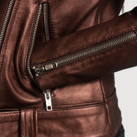 Rumy Maroon Leather Biker Jacket by Dash Racegear - women Jacket view 5