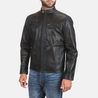 Rustic Black Leather Biker Jacket by Dash Racegear - men Jacket view 2