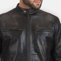 Rustic Black Leather Biker Jacket by Dash Racegear - men Jacket view 4