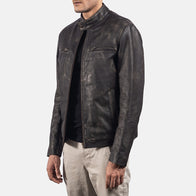 Rustic Brown Leather Biker Jacket by Dash Racegear - men Jacket view 2