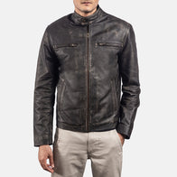 Rustic Brown Leather Biker Jacket by Dash Racegear - men Jacket view 3