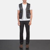 Safari Brown Leather Vest by Dash Racegear - men Jacket view 3