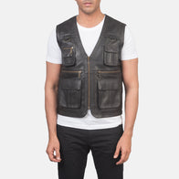 Safari Brown Leather Vest by Dash Racegear - men Jacket view 4