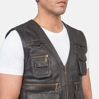 Safari Brown Leather Vest by Dash Racegear - men Jacket view 6