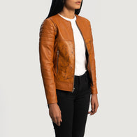 Sandy Tan Dye Leather Biker Jacket by Dash Racegear - women Jacket view 2