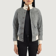 Sasha A1 Grey Suede Bomber Jacket by Dash Racegear - women Jacket view 1