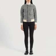 Sasha A1 Grey Suede Bomber Jacket by Dash Racegear - women Jacket view 3