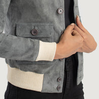 Sasha A1 Grey Suede Bomber Jacket by Dash Racegear - women Jacket view 6