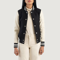 Savant Black & White Hybrid Varsity Jacket by Dash Racegear - women Jacket view 1