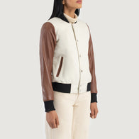 Savant White & Brown Hybrid Varsity Jacket by Dash Racegear - women Jacket view 2