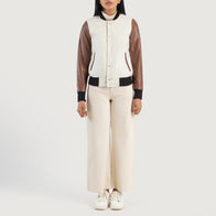 Savant White & Brown Hybrid Varsity Jacket by Dash Racegear - women Jacket view 3