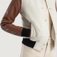 Savant White & Brown Hybrid Varsity Jacket by Dash Racegear - women Jacket view 6