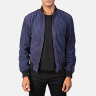 Shane Blue Suede Bomber Jacket by Dash Racegear - men Jacket view 1