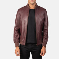 Shane Maroon Leather Bomber Jacket by Dash Racegear - men Jacket view 1