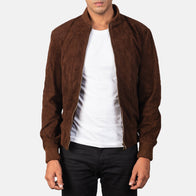 Shane Mocha Suede Bomber Jacket by Dash Racegear - men Jacket view 1
